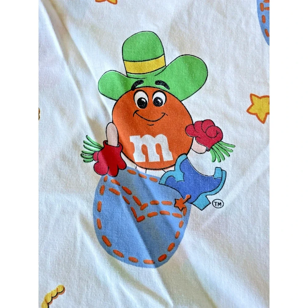 Vintage M&M Candy Mars Cannon Western Cowboy Twin Fitted‎ Bed Sheet
